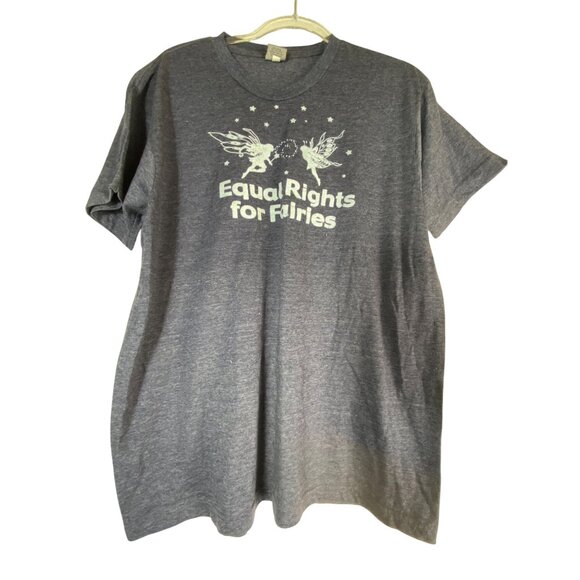 Vintage Equal Rights For Fairies Large Graphic T-Shirt Charcoal Gray 1987 LGBTQ - Picture 1 of 5